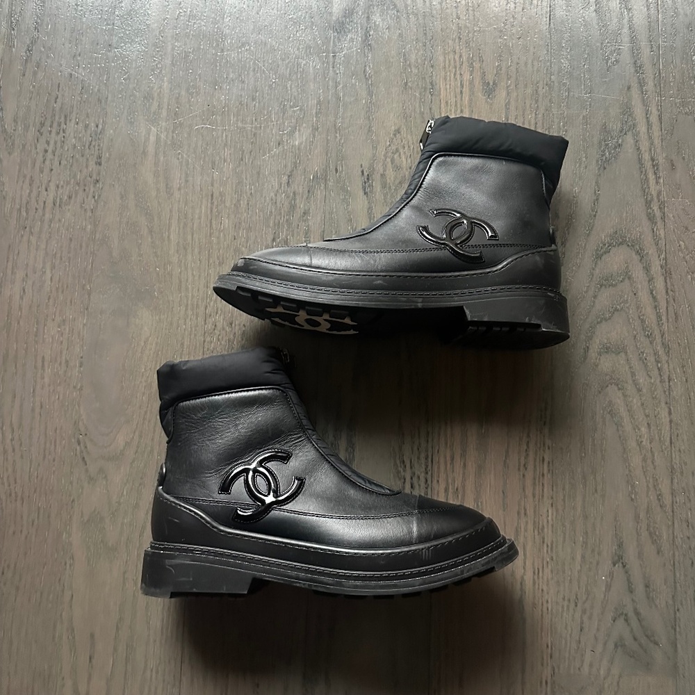 Chanel Calfskin Nylon CC Ankle Snow Boots